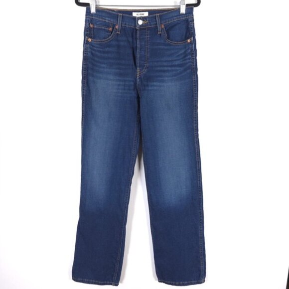 NWT RE/DONE Women’s 90s HIGH RISE LOOSE Deep Faded Blue Button Fly Jeans Size 27 - Picture 1 of 12